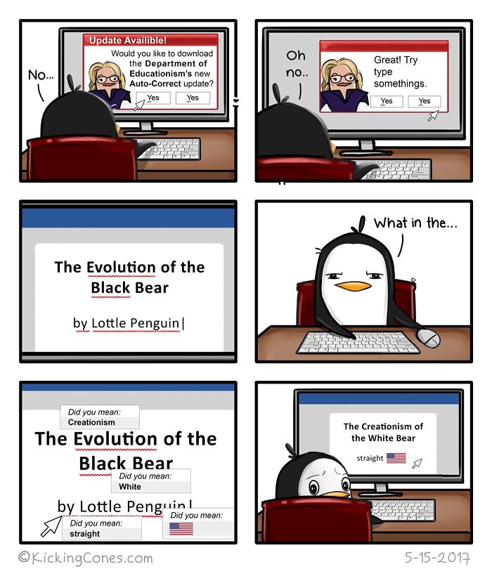 Comic panel featuring a penguin with a computer, illustrating funny and relatable moments from an artist-made comic series.