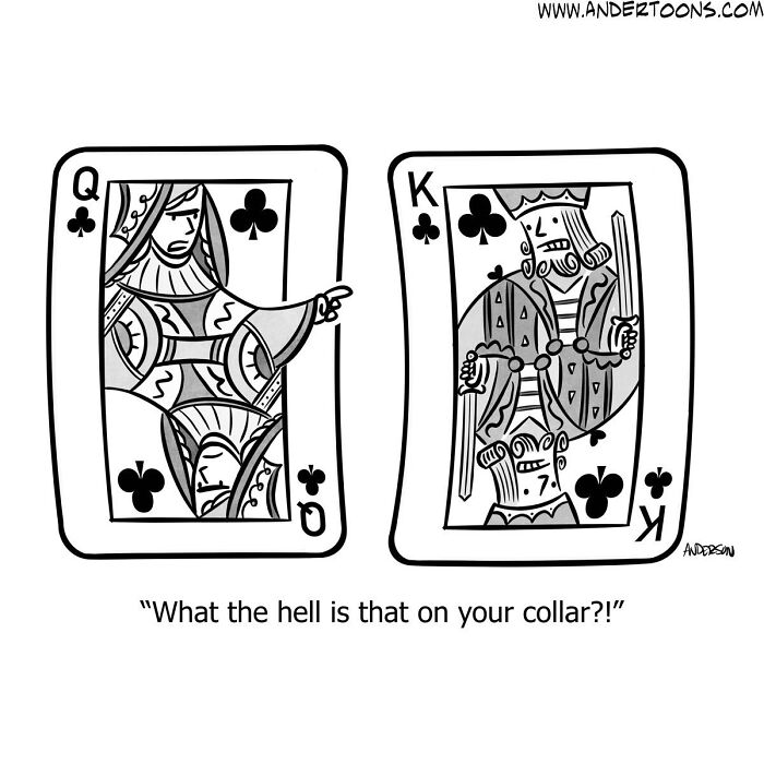One-panel comic featuring sharp and clever humor with playing card characters capturing life's ironies.