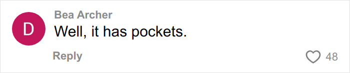 Comment by Bea Archer stating well it has pockets, discussing cubic jeans and social media debate.