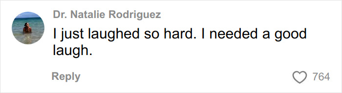 Dr. Natalie Rodriguez commenting online, expressing she laughed hard and needed a good laugh on social media thread.