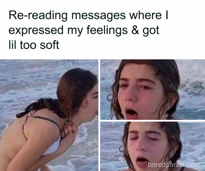 Young woman at the beach feeling emotional and vulnerable, illustrating relatable introvert feelings in memes about life.