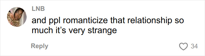 Screenshot of a comment discussing the perception of an addictive relationship with a much-older man as a teen.