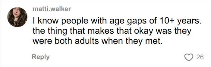 Comment about age gaps in relationships mentioning adults and age differences, related to Jennette McCurdy addictive relationship topic.