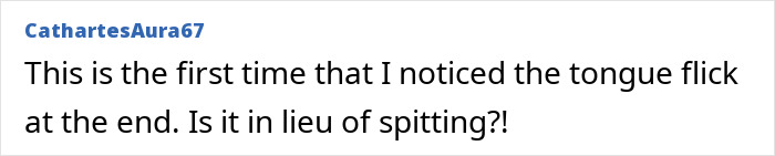 Comment by user CathartesAura67 discussing the tongue flick seen in the viral Meghan Markle evil stare compilation.