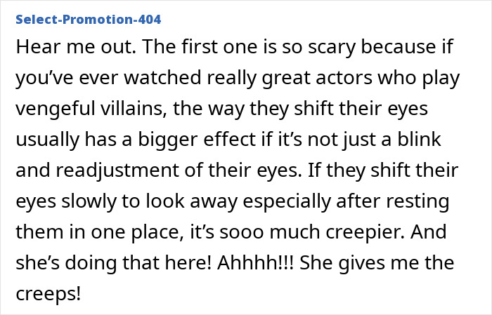 Text snippet discussing actors playing vengeful villains and mentioning viral Meghan Markle evil stare compilation.