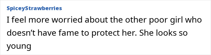 Comment expressing concern about a young girl without fame to protect her, highlighting worries about her wellbeing. Comment expressing concern about a young girl without fame to protect her, highlighting worries about her wellbeing.