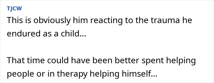Comment text discussing trauma and therapy, related to Little Rascals star turned Catholic extremist living off the grid. Comment text discussing trauma and therapy, related to Little Rascals star turned Catholic extremist living off the grid.