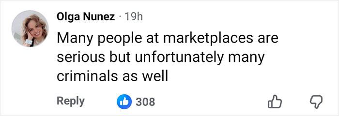Comment about criminals at marketplaces related to marine veteran's heartbreaking final text after Facebook Marketplace meetup tragedy.