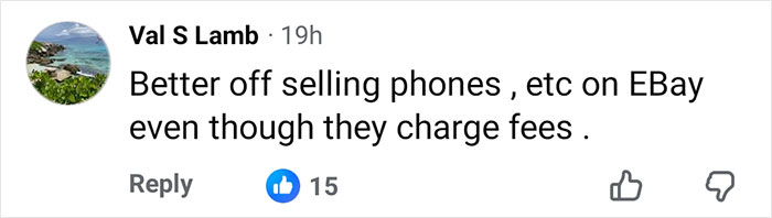 Comment on Facebook Marketplace about selling phones on eBay, related to Marine Veteran's heartbreaking final text.