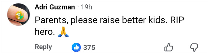 Facebook comment with user Adri Guzman urging parents to raise better kids after Marine veteran's heartbreaking final text revealed.