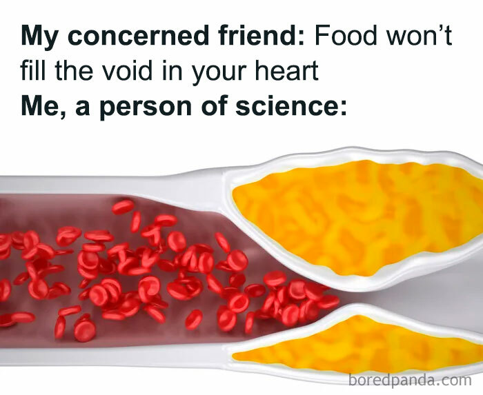 Meme about food and science using humor as the best medicine to cope with expensive healthcare costs.