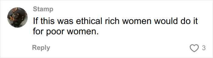 Comment from user Stamp discussing ethics in context of Meghan Trainor surrogate backlash and baby topic. Comment from user Stamp discussing ethics in context of Meghan Trainor surrogate backlash and baby topic.
