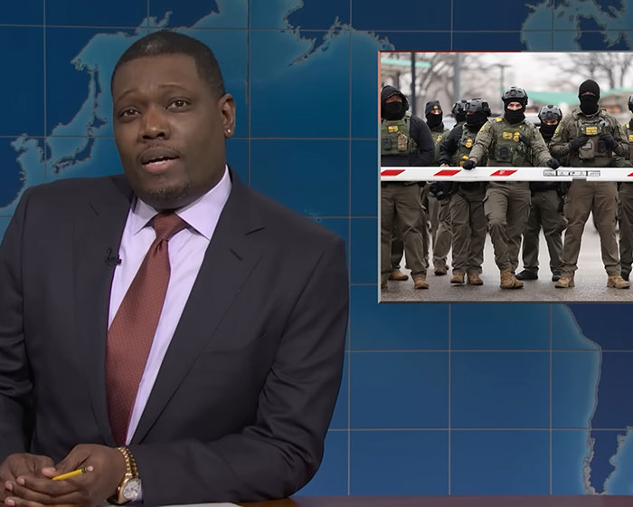 Michael Che on SNL Weekend Update segment reacting to controversial ICE joke sparking heated debate. Michael Che on SNL Weekend Update segment reacting to controversial ICE joke sparking heated debate.