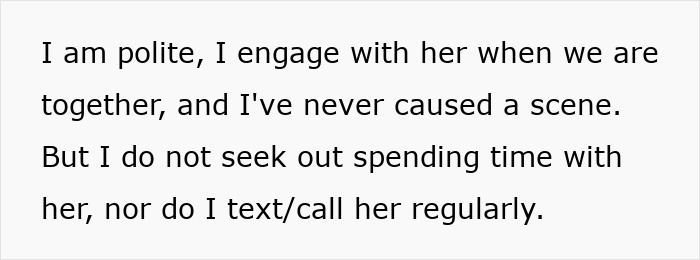 Text excerpt discussing polite engagement with racist MIL but avoiding regular contact or seeking time together.