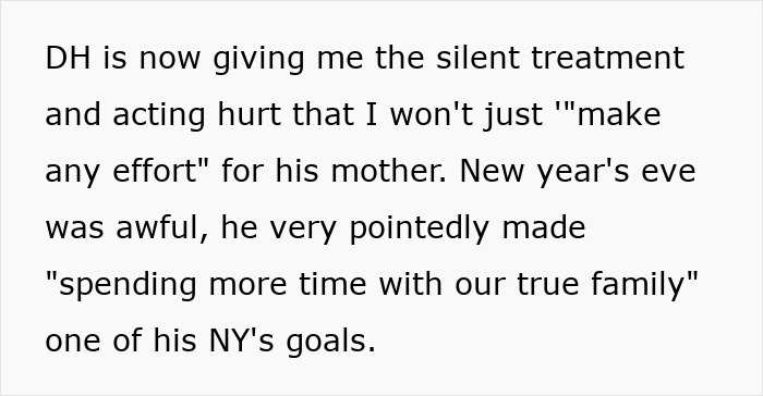 Text excerpt discussing a husband upset over his wife refusing to befriend his racist mother and giving silent treatment.