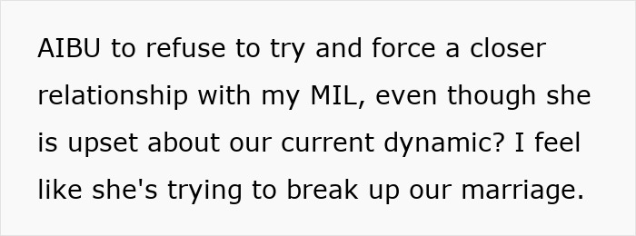 Text excerpt showing a dilemma about refusing to be besties with racist MIL causing tension and hubby throwing tantrum.