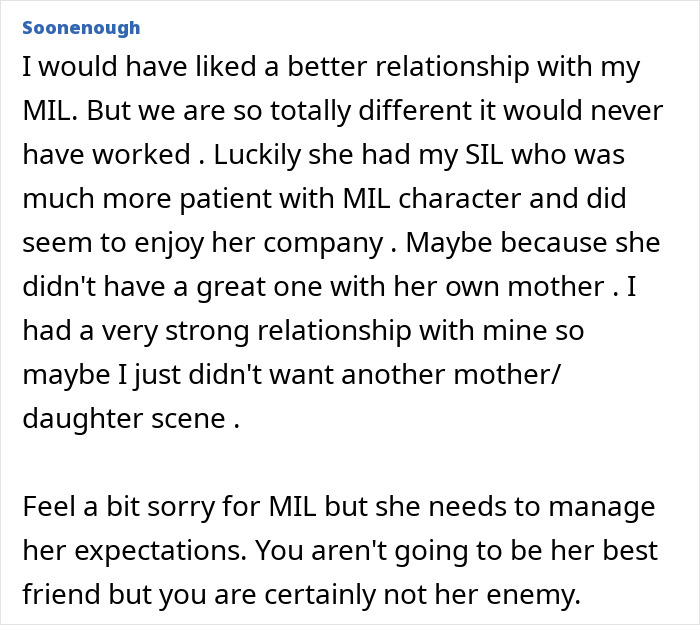 Alt text: Excerpt from a forum post discussing difficult relationship dynamics between daughter-in-law, racist mother-in-law, and husband&rsquo;s reaction.