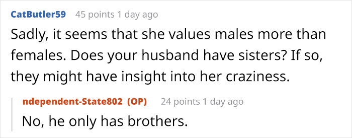 Reddit comment screenshot about Mom Takes Her Baby storming off from MIL after she tried to take over feeding.