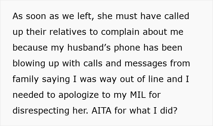 Screenshot of text about mom takes her baby storming off from MIL's house after feeding takeover and relatives complaining