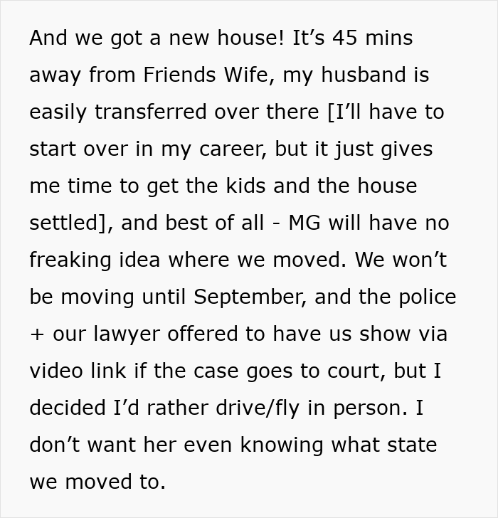 Text excerpt discussing moving to a new house and planning how mil tells kids parents passed away while avoiding contact.