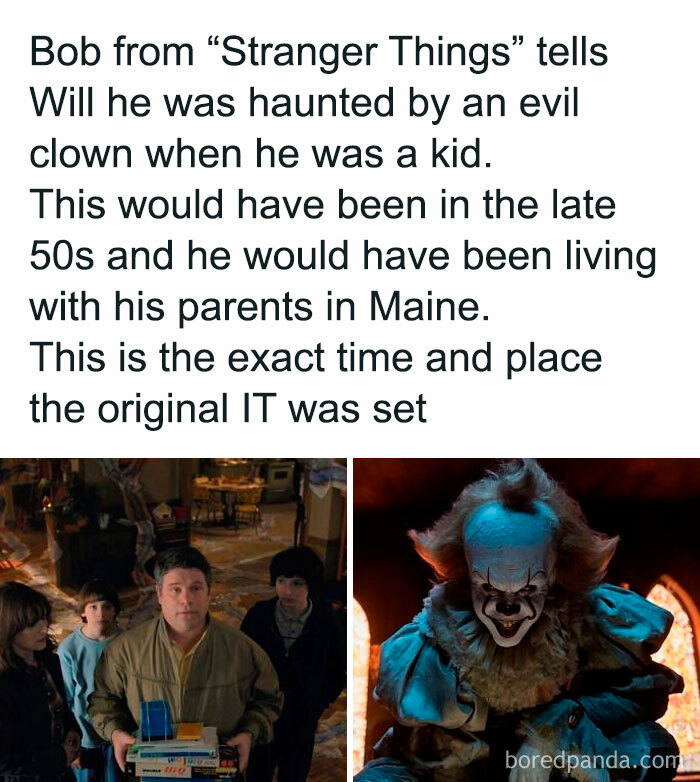 Scene of Stranger Things characters discussing the original IT movie setting, a popular movie meme reference.