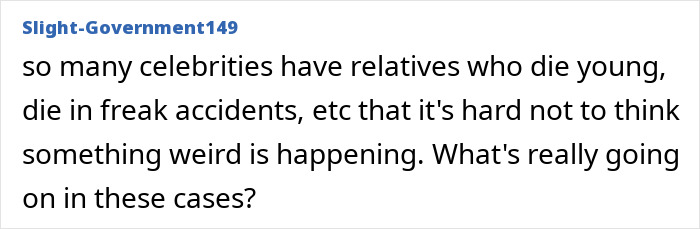 User comment discussing the mystery surrounding celebrity deaths and unusual circumstances involving Tommy Lee Jones&rsquo; daughter Victoria.