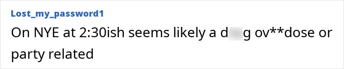 Text message discussing mysterious circumstances around an event, hinting at o******e or party-related cause.