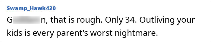 Comment on screen showing concern about age 34 and outliving kids, related to mystery deepening after new details on Tommy Lee Jones&rsquo; daughter Victoria.