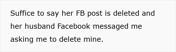 Text stating a deleted Facebook post and a request to delete a related message about backyard complaints.