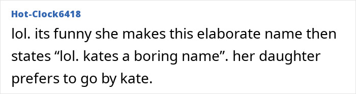 Comment discussing Nicole Richie's 18-year-old daughter choosing to go by a new name, mentioning the name Kate.