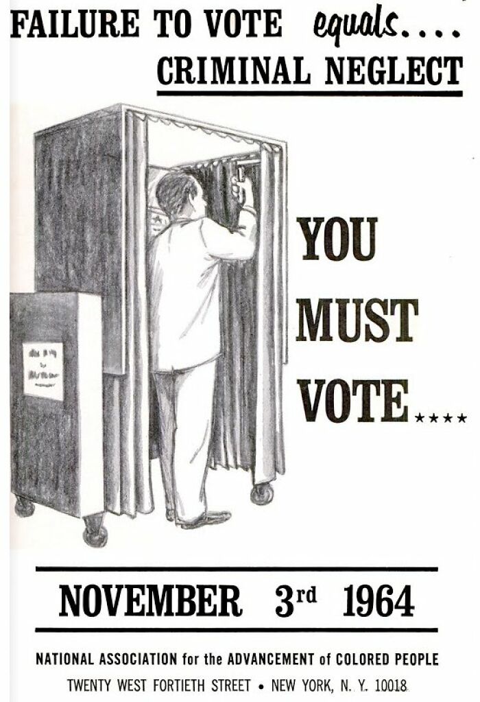 Vintage ad showing a man voting in a booth urging civic duty, illustrating bizarre vintage ads from past decades.