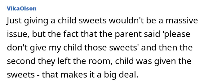 Woman furious in forum screenshot reacting to comment about giving sweets to a 2-year-old daughter