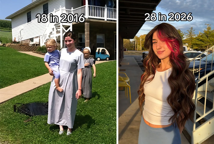 Side-by-side photos showing age progression from 18 in 2016 to 28 in 2026, highlighting 2016 vs 2026 changes.