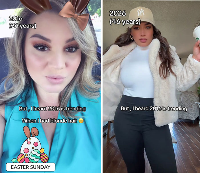 Comparison of 2016 vs 2026 photos showing changes in appearance with 10 years difference, highlighting difficult to recognize faces.