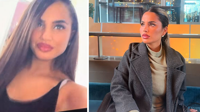 Side-by-side 2016 and 2026 photos of a woman showing noticeable changes in appearance over the decade.