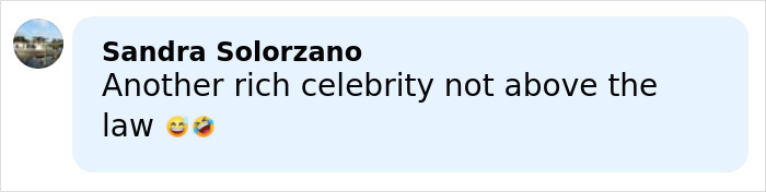Comment from Sandra Solorzano reacting to Hollywood violent crime involving a celebrity arrest with laughing emojis.