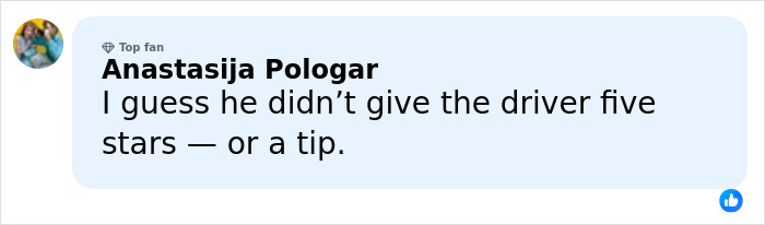 Facebook comment by Anastasiya Pologar discussing a reaction related to Kiefer Sutherland&rsquo;s violent crime arrest in Hollywood.