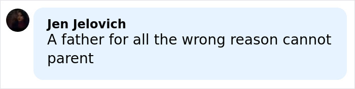 Comment by Jen Jelovich criticizing parenting, displayed in a chat bubble on a light background.