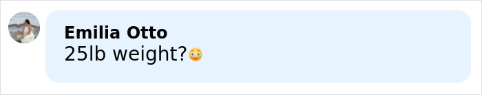 Comment box with user Emilia Otto questioning the mention of a 25-pound weight related to a jealous girlfriend and gym fight.