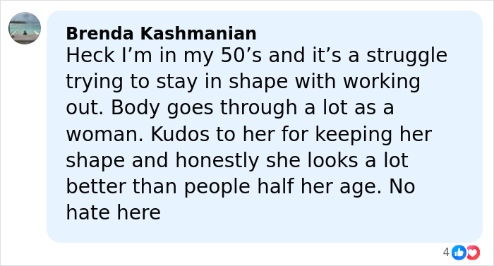 Comment praising Jennifer Lopez for maintaining her shape and responding to people telling her to dress her age.