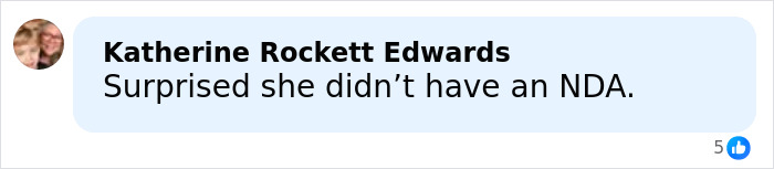 Comment by Katherine Rockett Edwards expressing surprise about the absence of an NDA in David Beckham&rsquo;s ex-assistant reaction to Brooklyn Beckham family rift.