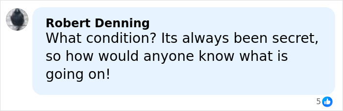 Comment by Robert Denning questioning the secrecy around Major Michael Schumacher health update after F1 legend's accident.