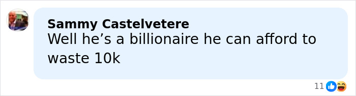 Comment by Sammy Castelvetere criticizing billionaire Bill Ackman&rsquo;s donation to an ICE agent, mentioning 10k amount.