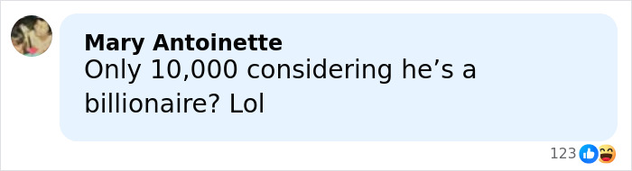 Comment by Mary Antoinette questioning a billionaire&rsquo;s $10,000 donation, reflecting criticism of billionaire donations to ICE agents.