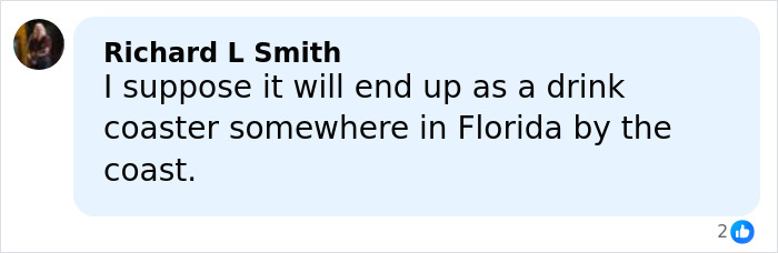 Comment from Richard L Smith joking about the Peace Prize medal being used as a drink coaster in Florida.