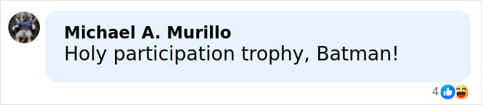 Screenshot of a Facebook comment saying Holy participation trophy Batman after Nobel Committee breaks silence on Peace Prize.