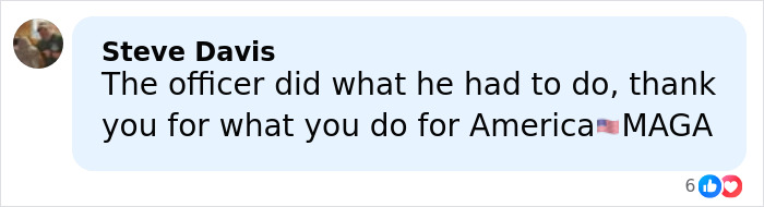 Comment by Steve Davis supporting the father of ICE agent who slew Renee Nicole Good, mentioning America and MAGA.