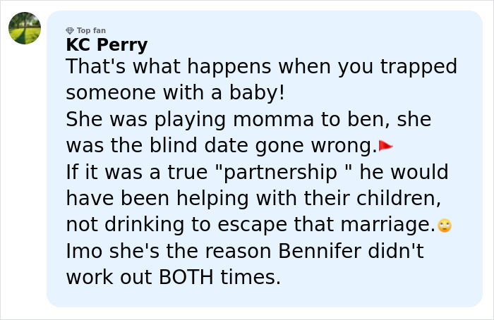 Commenter expressing opinions about Jennifer Garner and Ben Affleck&rsquo;s divorce and trauma bonding issues.