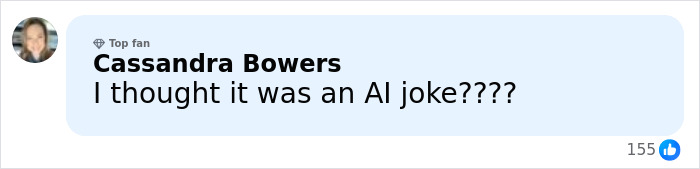 Comment from Cassandra Bowers questioning if it was an AI joke, showing engagement on Guy Fieri's birthday glow-up post.