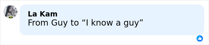 Comment mentioning Guy Fieri in a casual chat bubble, referencing a change from "Guy" to "I know a guy" phrase.